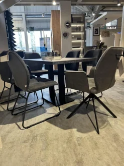 Global Stuhlsets|6er-Set Stuhl Dinner Stoff Microfaser Ledo Grau Gestell 1x Stativ Drehbar Metall Schwarz 1x Stativ Fest Metall Schwarz Und 4x Kufen Eisen Schwarz