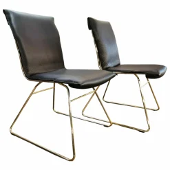 De Sede Stuhlsets|2er-Set Stuhl DS-0515 Leder Neck Blackk Schwarz Gestell Goldfarben