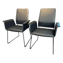 COR Stuhlsets|2er-Set Stuhl Fino Leder 282 Basalt Grau Füße Metall Schwarz Lackiert