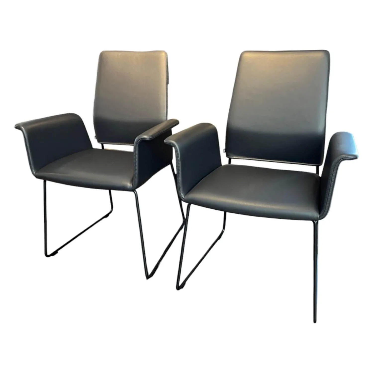 COR Stuhlsets|2er-Set Stuhl Fino Leder 282 Basalt Grau Füße Metall Schwarz Lackiert