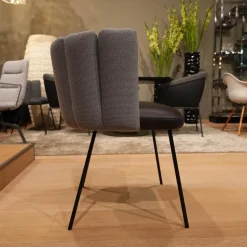 KFF Stuhlsets|6er-Set Stuhl Gaia Bezug Sitz Leder Sauvage Moro Schwarz Rücken Stoff Rohi Opera Fango Grau Metallgestell Schwarz