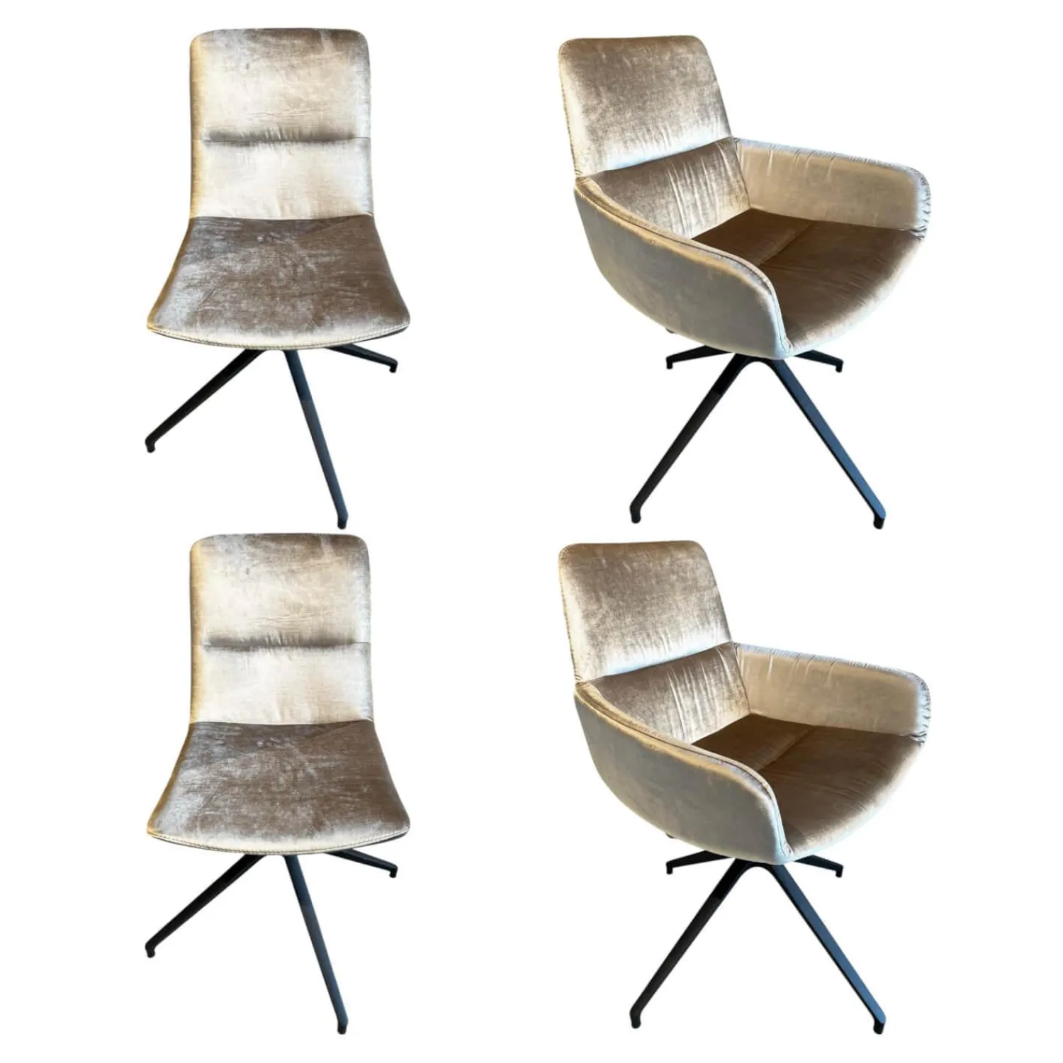 Hülsta Stuhlsets|4er-Set Stuhl H100 Stoff Velour Glänzend Champagner