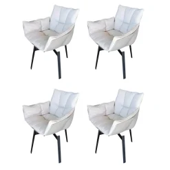 B&B Italia Stuhlsets|4er-Set Stuhl Husk Stoff Asolo Bastfarben Gestell Schwarz