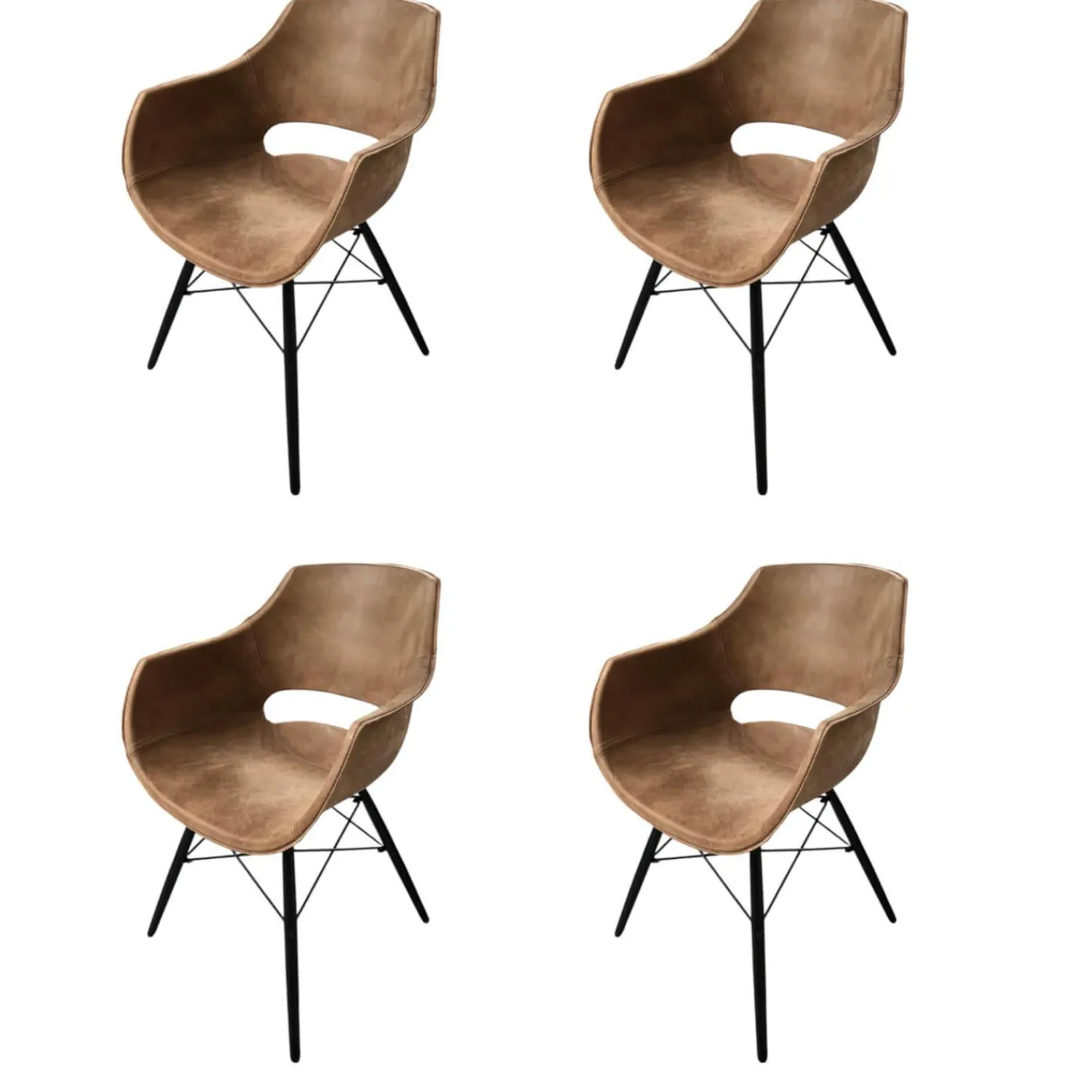 Bodahl Stuhlsets|4er-Set Stuhl Jazz Leder 105 Kenia Brown Braun 4 Fußgestell Holz Schwarz Lackiert Mit Metallstreben