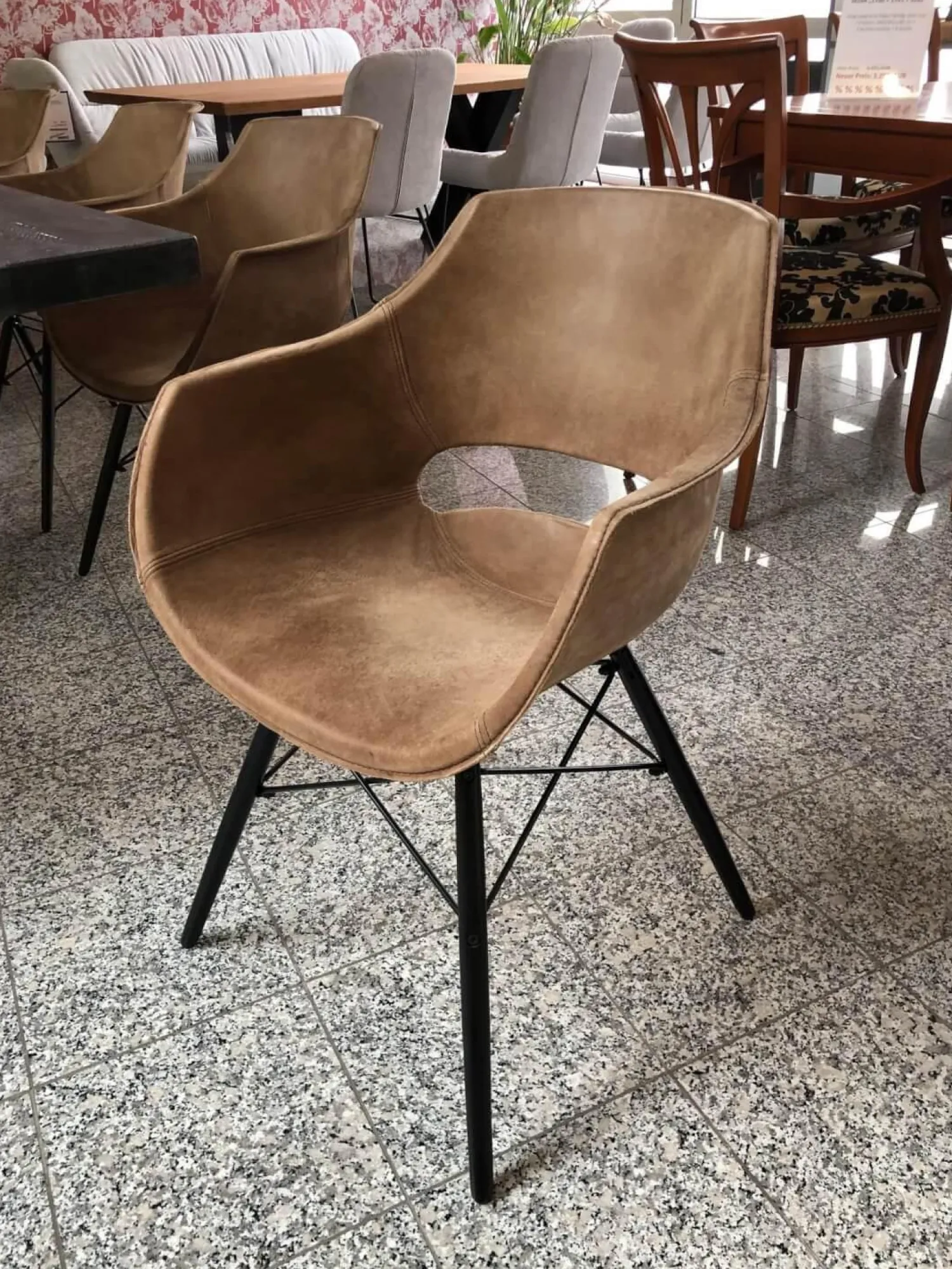 Bodahl Stuhlsets|4er-Set Stuhl Jazz Leder 105 Kenia Brown Braun 4 Fußgestell Holz Schwarz Lackiert Mit Metallstreben