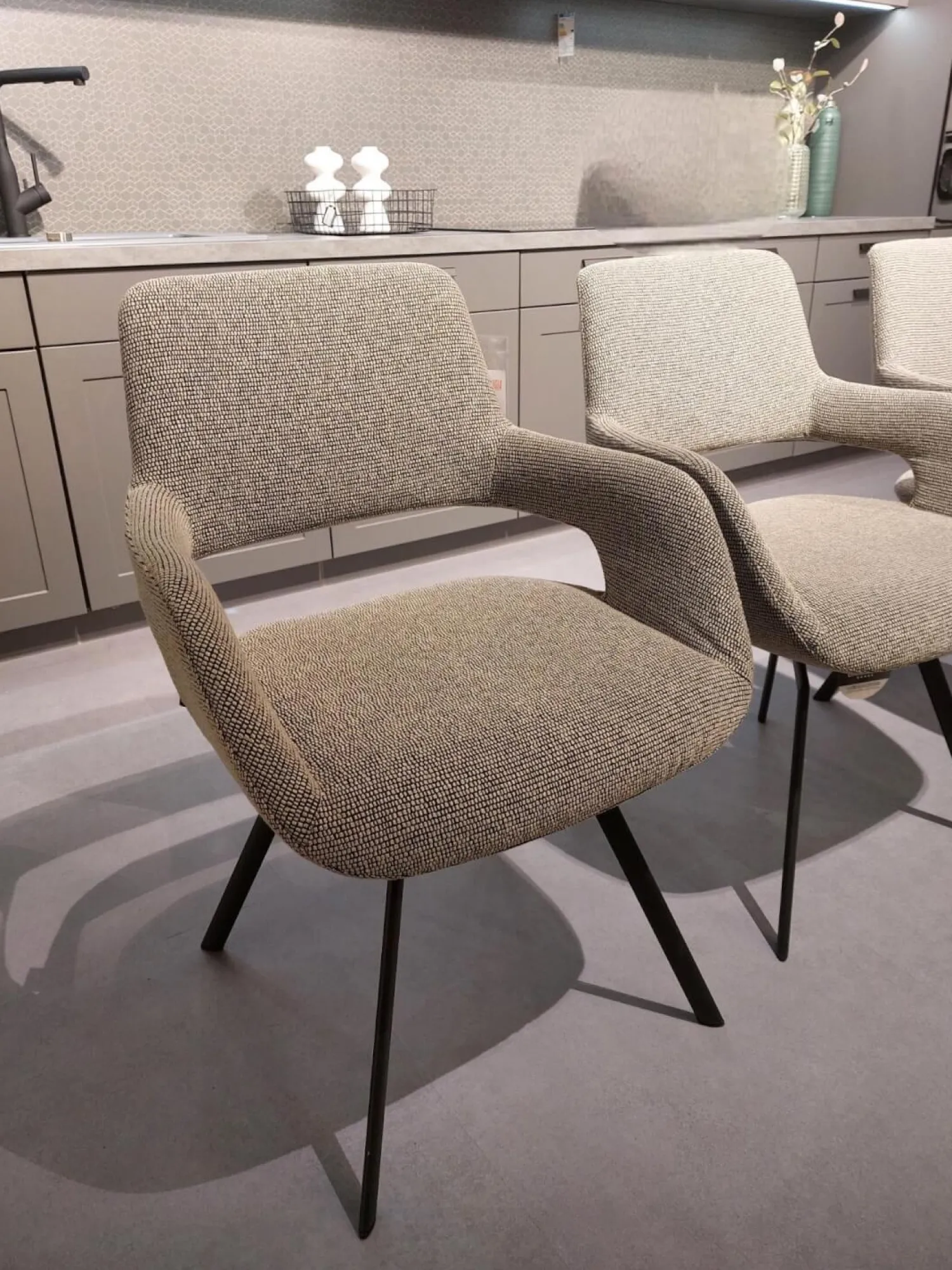 Venjakob Stuhlsets|3er-Set Stuhl July Stoff Freiburg Stone Beige Grau Gestell Metall Anthrazit Pulverbeschichtet