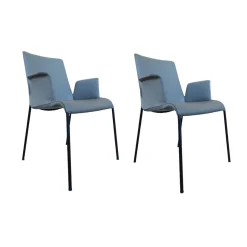 Walter Knoll Stuhlsets|2er-Set Stuhl Liz 1302 Leder Congress 1440 Marram Grau Bise Schwarz 4 Bein Untergestell Matt Pulverbeschichtet Schwarz