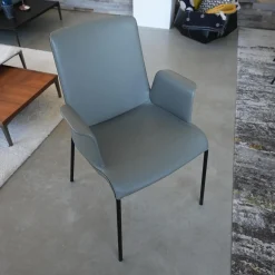 Walter Knoll Stuhlsets|2er-Set Stuhl Liz 1302 Leder Congress 1440 Marram Grau Bise Schwarz 4 Bein Untergestell Matt Pulverbeschichtet Schwarz