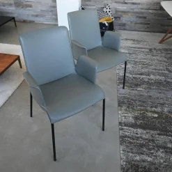 Walter Knoll Stuhlsets|2er-Set Stuhl Liz 1302 Leder Congress 1440 Marram Grau Bise Schwarz 4 Bein Untergestell Matt Pulverbeschichtet Schwarz