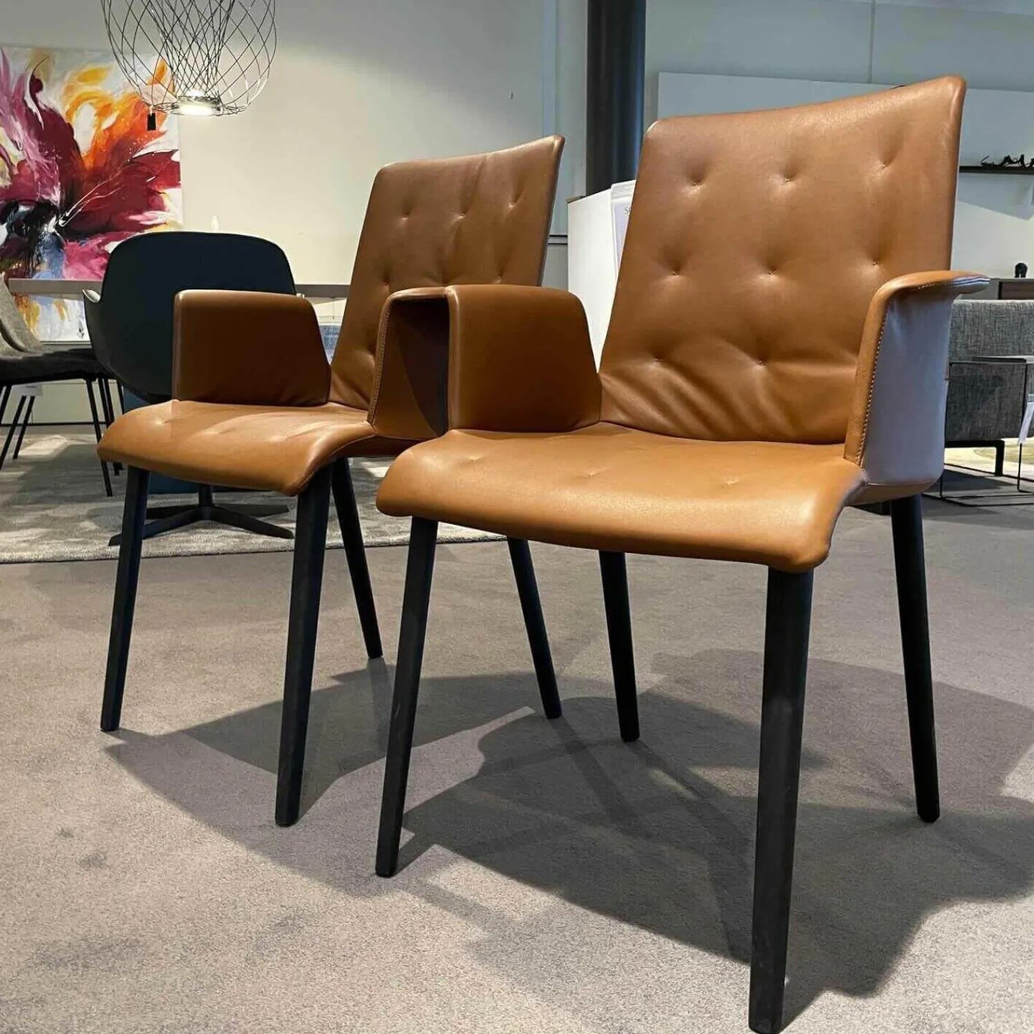 Walter Knoll Stuhlsets|2er-Set Stuhl Liz wood 1323 Bezug Leder Elen 1226 mit Armlehne hoher Rücken Softpolsterung
