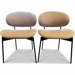 More Stuhlsets|2er-Set Stuhl Luz Stoff Sahara Beige ohne Armlehne Gestell Schwarz