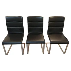 Girsberger Stuhlsets|3er-Set Stuhl Lynn Bezug Leder Donna Schwarz Gestell Edelstahl Gebürstet