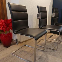 Girsberger Stuhlsets|3er-Set Stuhl Lynn Bezug Leder Donna Schwarz Gestell Edelstahl Gebürstet