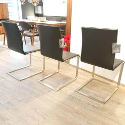 Girsberger Stuhlsets|3er-Set Stuhl Lynn Bezug Leder Donna Schwarz Gestell Edelstahl Gebürstet