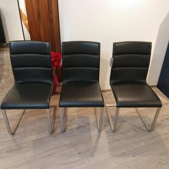 Girsberger Stuhlsets|3er-Set Stuhl Lynn Bezug Leder Donna Schwarz Gestell Edelstahl Gebürstet