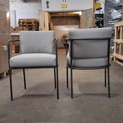 Living Divani Gartenstühle|8er-Set Stuhl Mine Café Stoff Ginostra 94 Grau Geflecht PVC Schwarz Rahmen Edelstahl Gunmeta Schwarz