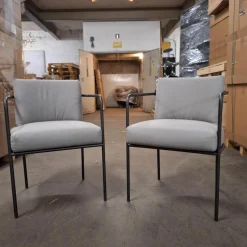 Living Divani Gartenstühle|8er-Set Stuhl Mine Café Stoff Ginostra 94 Grau Geflecht PVC Schwarz Rahmen Edelstahl Gunmeta Schwarz