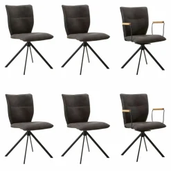 Natura Stuhlsets|6er-Set Stuhl Nottingham Stoff Aberdeen Anthrazit Gestell Eisen Schwarz