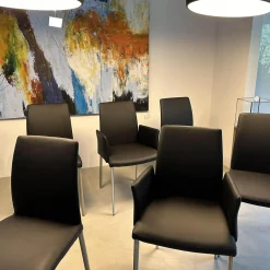 Lavida Stuhlsets|6er-Set Stuhl Oscar Leder Nature Smog Toledo Nero Schwarz Ovalruhr Fuß Edelstahl Matt