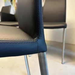 Lavida Stuhlsets|6er-Set Stuhl Oscar Leder Nature Smog Toledo Nero Schwarz Ovalruhr Fuß Edelstahl Matt