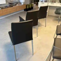 Lavida Stuhlsets|6er-Set Stuhl Oscar Leder Nature Smog Toledo Nero Schwarz Ovalruhr Fuß Edelstahl Matt