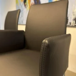 Lavida Stuhlsets|6er-Set Stuhl Oscar Leder Nature Smog Toledo Nero Schwarz Ovalruhr Fuß Edelstahl Matt