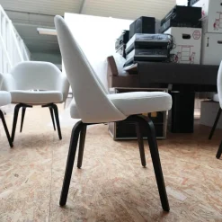 Knoll International Stuhlsets|6er-Set Stuhl Saarinen Kollektion Relax Bezug Stoff Dream 201DR Ivory Creme Stuhlbeine Eiche Ebenholz Gebeizt