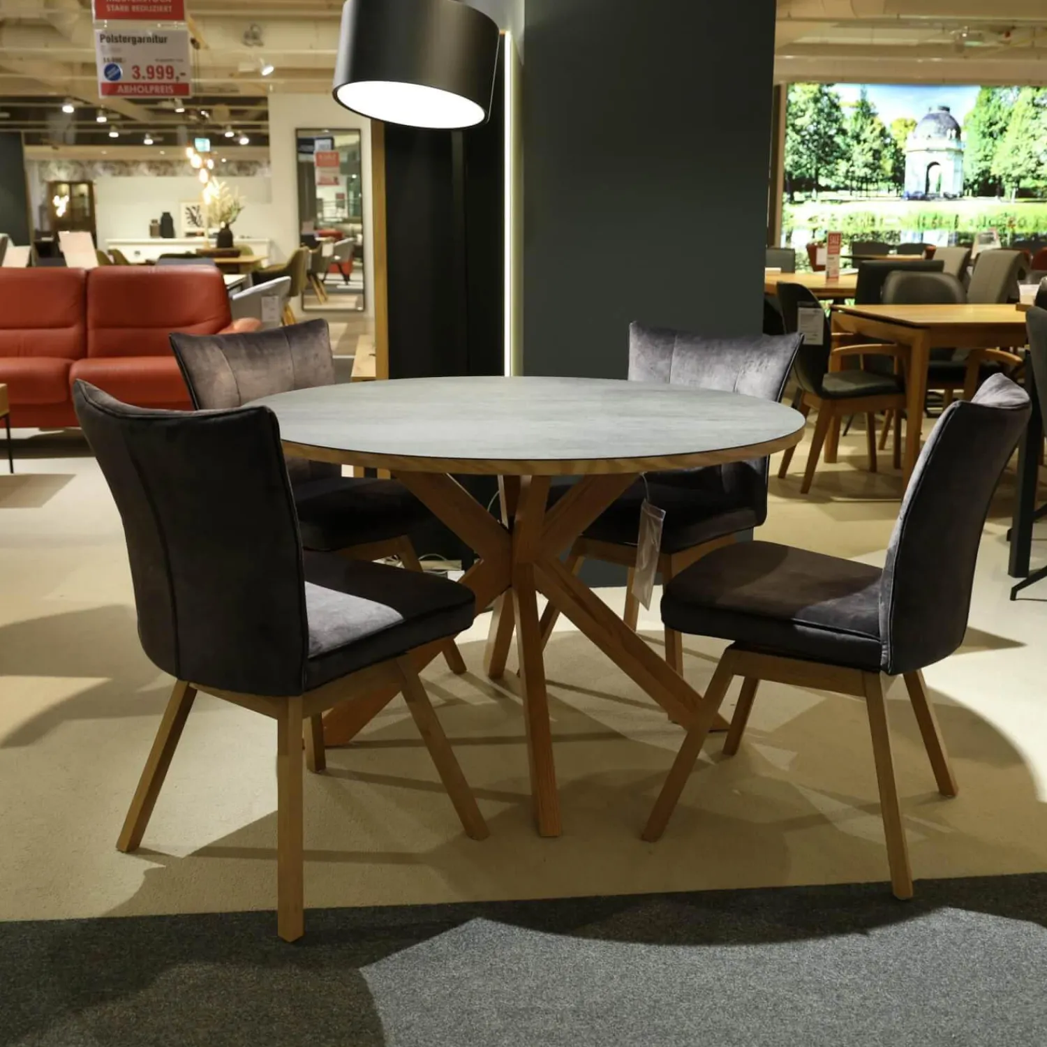 MCA Furniture Stuhlsets|4er-Set Stuhl Sion Stoff Vintage Veloursoptik Anthrazit Gestell Eiche Massiv Lackiert