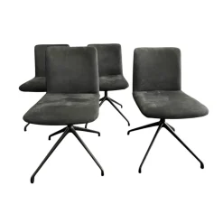 Riva1920 Stuhlsets|4er-Set Stuhl Soft D4 Leder Nabuk 28 Nero B2 Eisen Lackiert Irondest