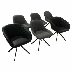 Musterring Stuhlsets|5er-Set Stuhl Trevio Leder Schwarz Stoff Grau Drehgestell Metall Schwarz