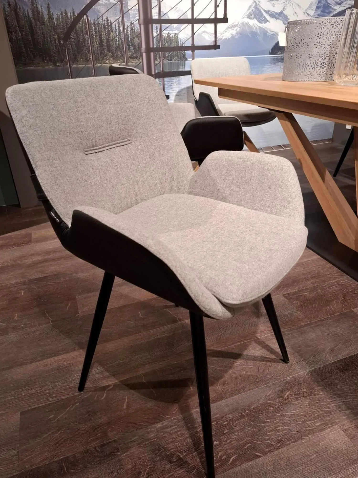 Voglauer Stuhlsets|4er-Set Stuhl Vgalvino Außen Leder Schwarz Innen Loden Grauweiß mit Bank