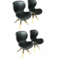 Wimmer Stuhlsets|4er-Set Stuhl Wodan Leder Colorado Schwarz Rückseite Stoff Grau Füße Asteiche