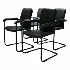 Tecta Stuhlsets|4er-Set Stuhlgruppe D14 Leder PG I Schwarz Gestell Stahlrohr Schwarz Pulverbeschichtet