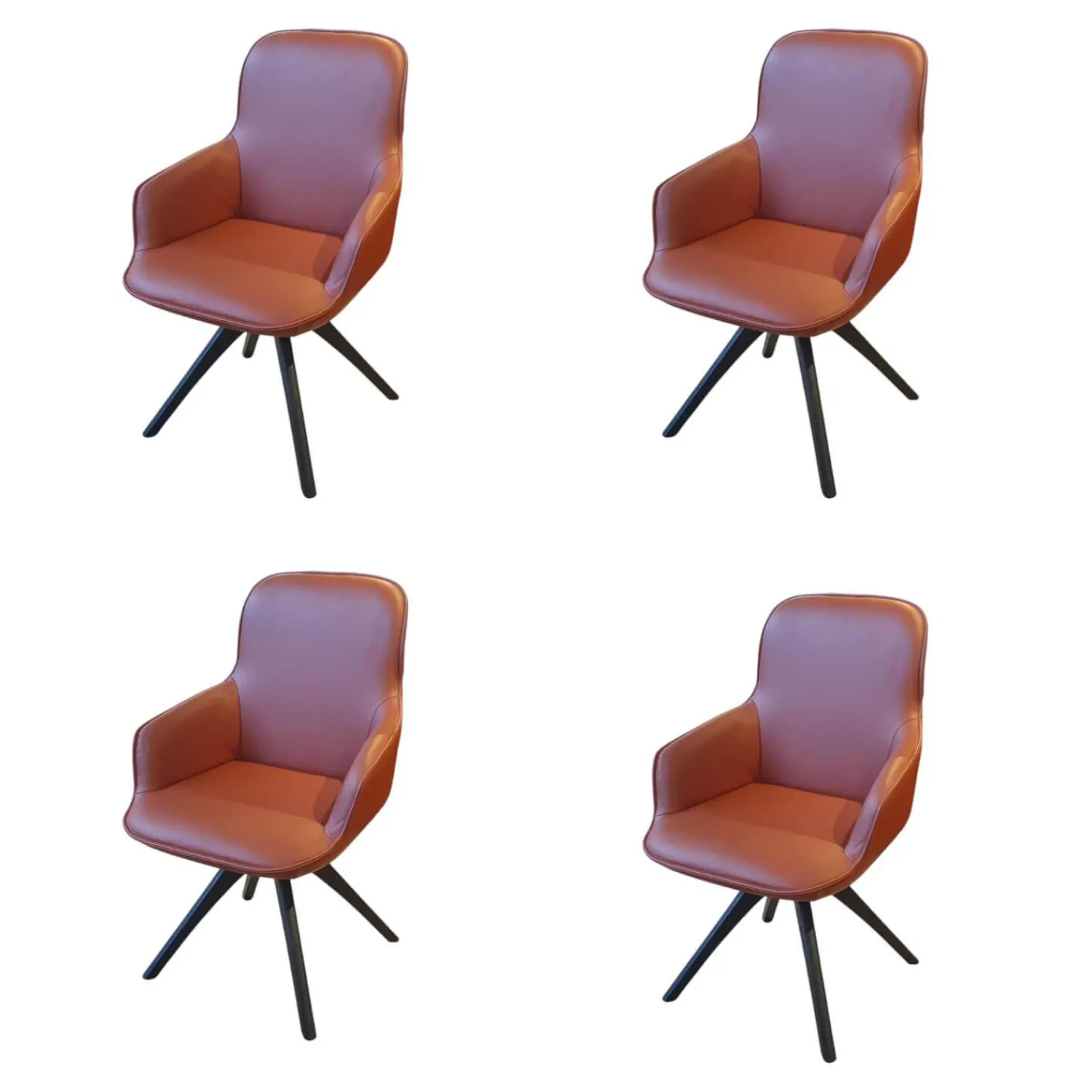 Rolf Benz Stuhlsets|4er-Set STU-VF 671 Leder Medium Kupferbraun Gestell Eiche Gebeizt Schwarz