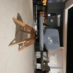 Team 7 Stuhlsets|2er-Set Suhl Aye Asdoa Stoff Canvas Hellblau Gestell Eiche Weißöl ohne Armlehnen