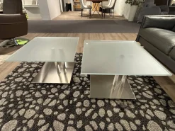 Ronald Schmitt Design Couchtische|2er-Set Tisch K 525 Doppio Optiwhite Glas ESG Nanostruktur Unlackiert Säule Und Fuß Edelstahl Geschliffen