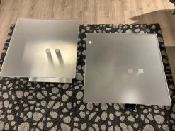 Ronald Schmitt Design Couchtische|2er-Set Tisch K 525 Doppio Optiwhite Glas ESG Nanostruktur Unlackiert Säule Und Fuß Edelstahl Geschliffen