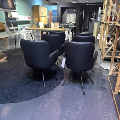 Gealux Stuhlsets|6er-Set Vierfußstuhl Leder Polo 1045 Schwarz Gestell Schwarz Drehbar Inklusive Filzgleiter