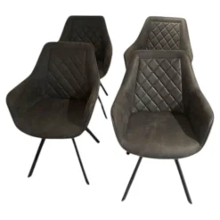 Natura Stuhlsets|4er-Set Wesley Stoff Bull 66 Graphit Grau Füße Schwarz