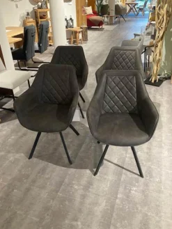 Natura Stuhlsets|4er-Set Wesley Stoff Bull 66 Graphit Grau Füße Schwarz