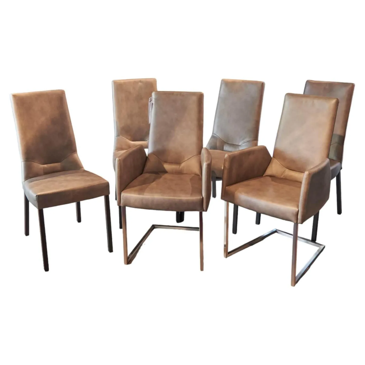 WK Wohnen Stuhlsets|6er-Stuhl Set WK 700 Leder Dakar Classic Greystone Gestell Edelstahl Quadratrohr