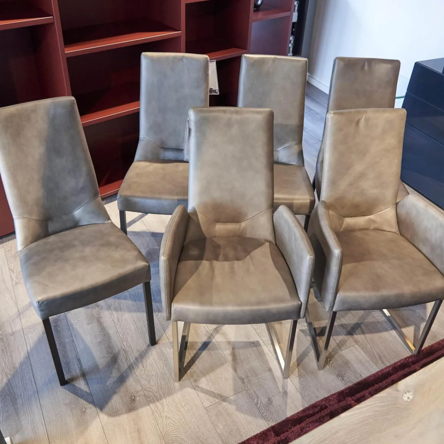 WK Wohnen Stuhlsets|6er-Stuhl Set WK 700 Leder Dakar Classic Greystone Gestell Edelstahl Quadratrohr