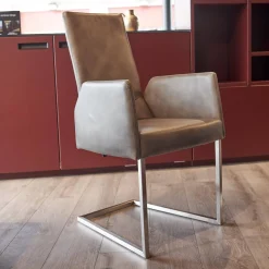 WK Wohnen Stuhlsets|6er-Stuhl Set WK 700 Leder Dakar Classic Greystone Gestell Edelstahl Quadratrohr