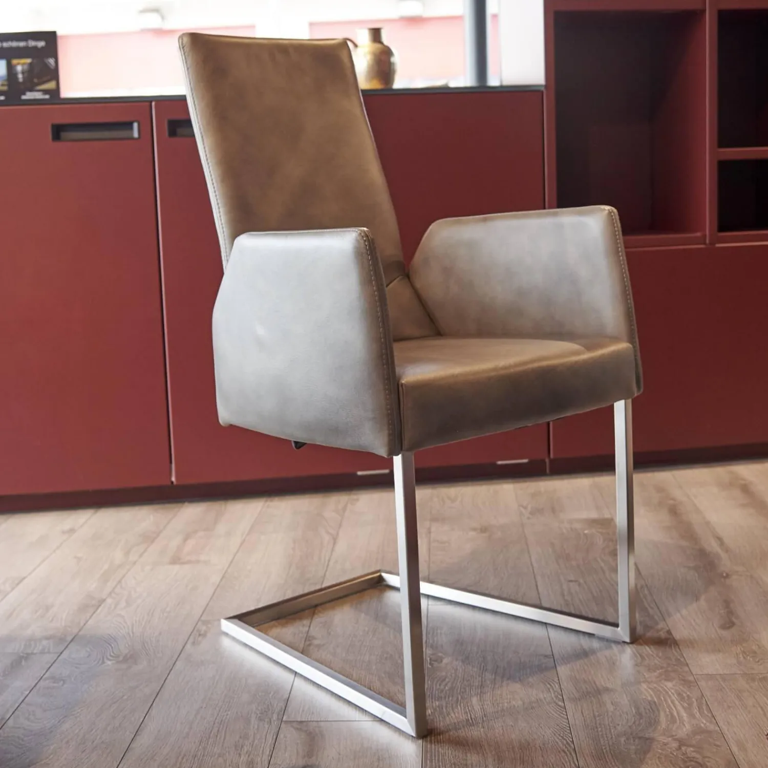 WK Wohnen Stuhlsets|6er-Stuhl Set WK 700 Leder Dakar Classic Greystone Gestell Edelstahl Quadratrohr