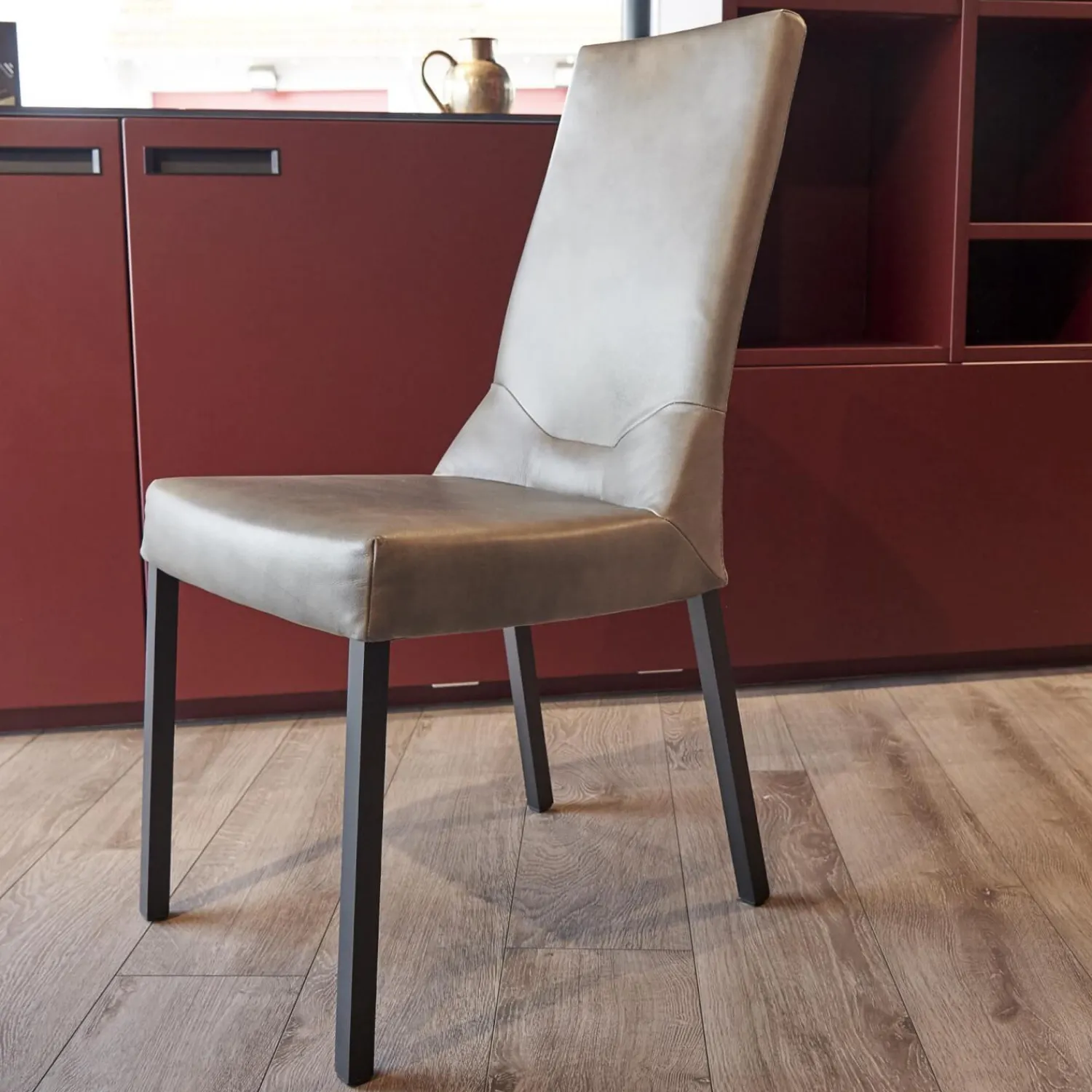 WK Wohnen Stuhlsets|6er-Stuhl Set WK 700 Leder Dakar Classic Greystone Gestell Edelstahl Quadratrohr