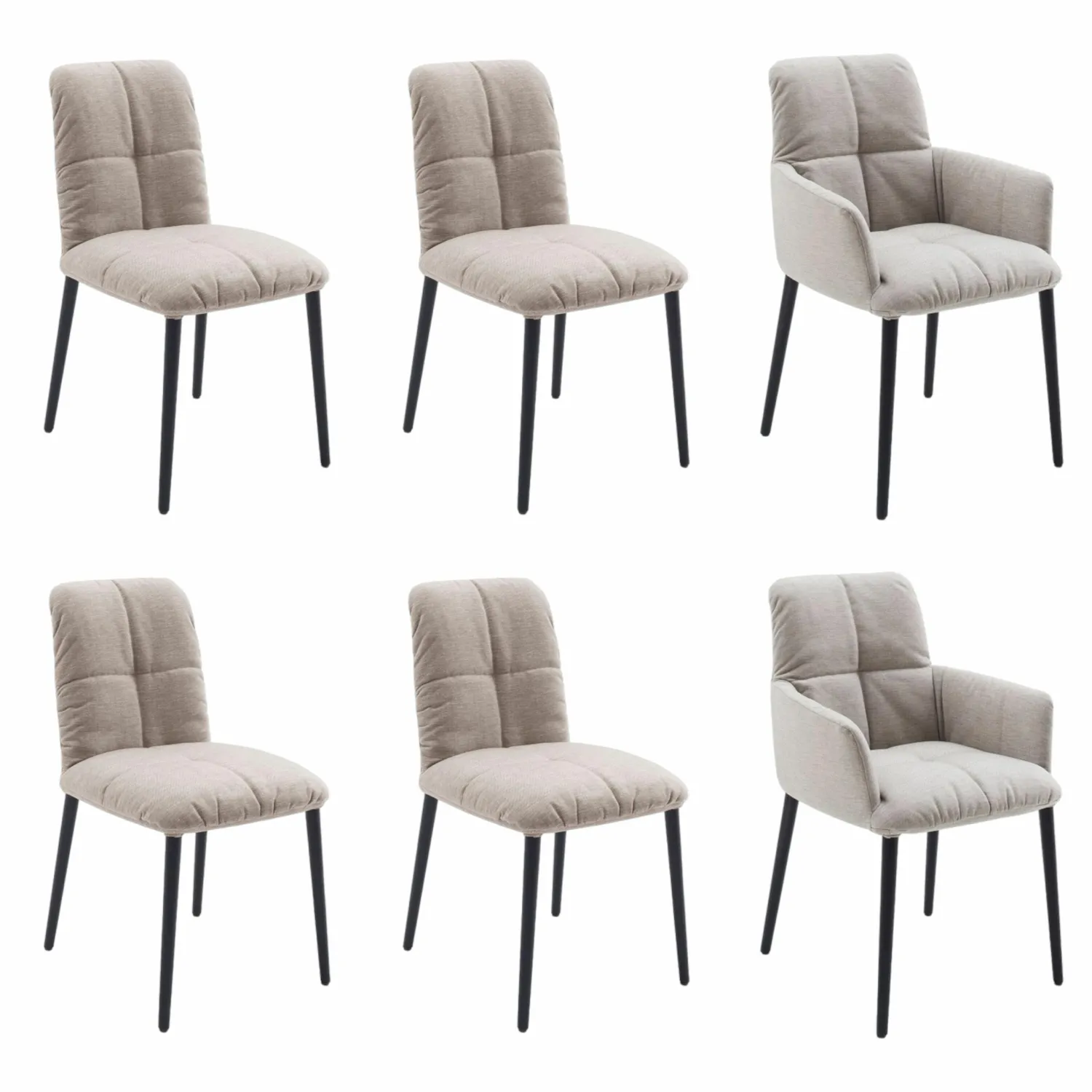 Mobitec Stuhlsets|6er-Stuhlset Edvin Stoff Mango Taupe PG4 Gestell Eiche E10 Mattschwarz