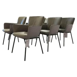 Rolf Benz Stuhlsets|6er-Stuhlset K-Stu 655 + RSA-Stu 655 Koprus In Leder 38.101 Steingrau Rückenschale In Stoff 28.101 Signalgrau/Taubenblau Meliert Gestell Vierfuß Rundrohr Stahl Glatt Pulverbeschichtet Seidenmatt Umbragrau