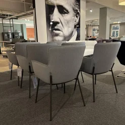 Rolf Benz Stuhlsets|6er-Stuhlset K-Stu 655 + RSA-Stu 655 Koprus In Leder 38.101 Steingrau Rückenschale In Stoff 28.101 Signalgrau/Taubenblau Meliert Gestell Vierfuß Rundrohr Stahl Glatt Pulverbeschichtet Seidenmatt Umbragrau