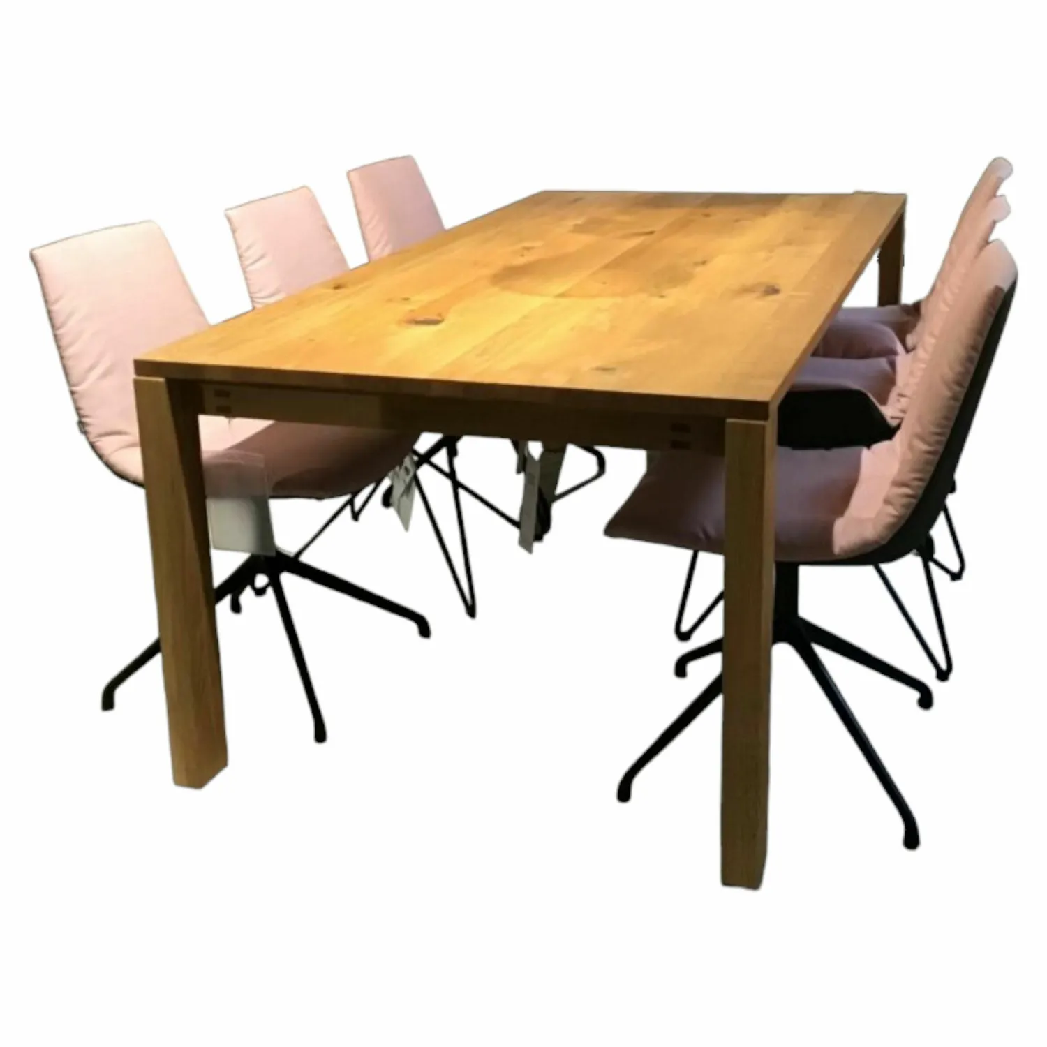 Team 7 Stuhlsets|6er-Stuhlset Lui Außen Leder Anthrazit Innen Stoff Canvas Rose