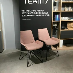 Team 7 Stuhlsets|6er-Stuhlset Lui Außen Leder Anthrazit Innen Stoff Canvas Rose